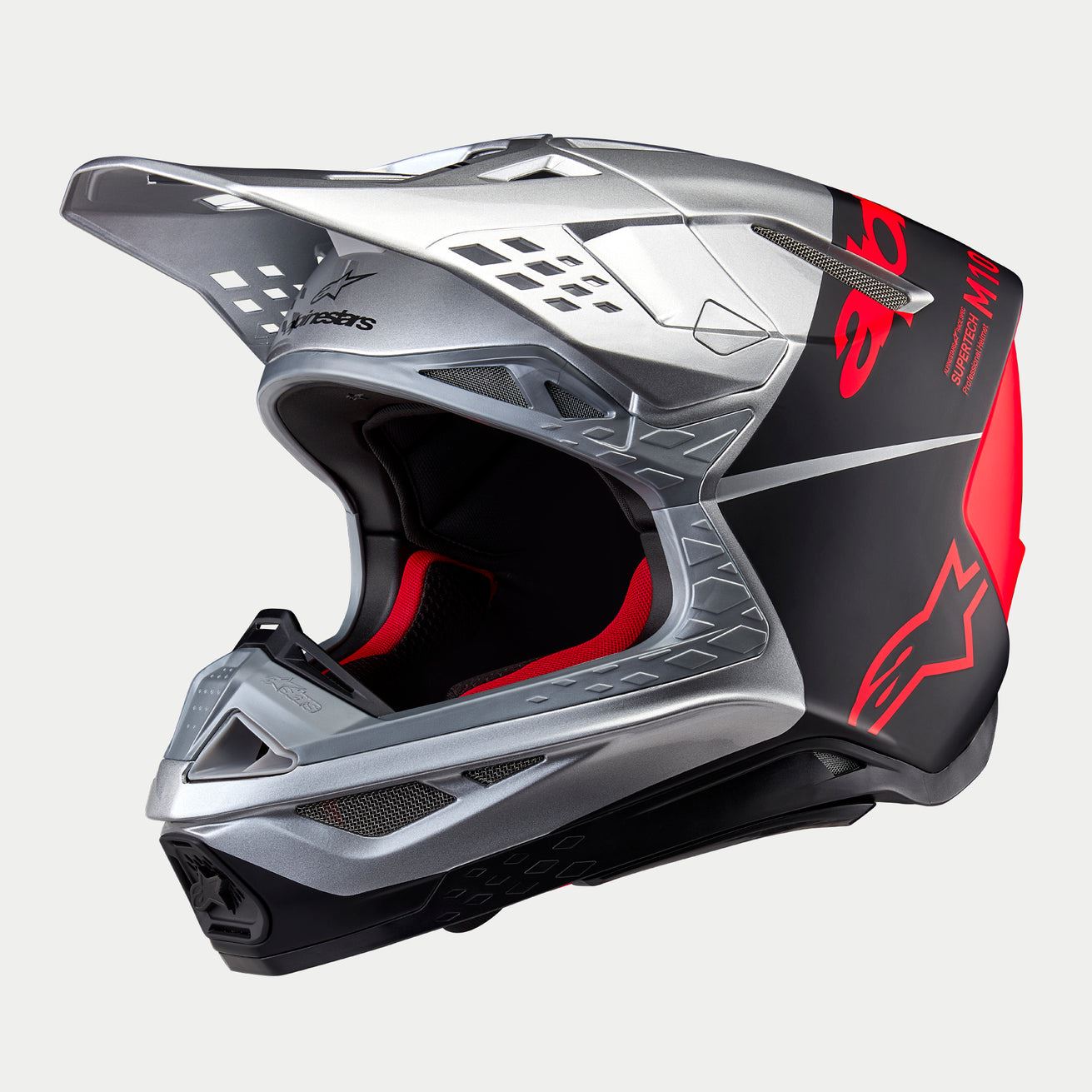 Alpinestars 2024 Supertech SM10 Flood Silver Black Orange Fluo Motocross Helmet